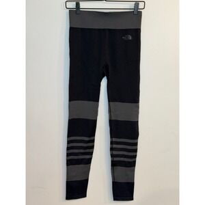 North Face Women's Secondskin Leggings Seamless Striped Black Grey Size Small